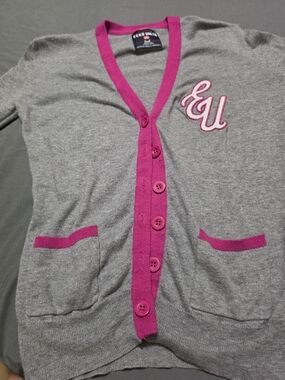 Ecko Unlimited Women’s Gray Cardigan with Pink Trim